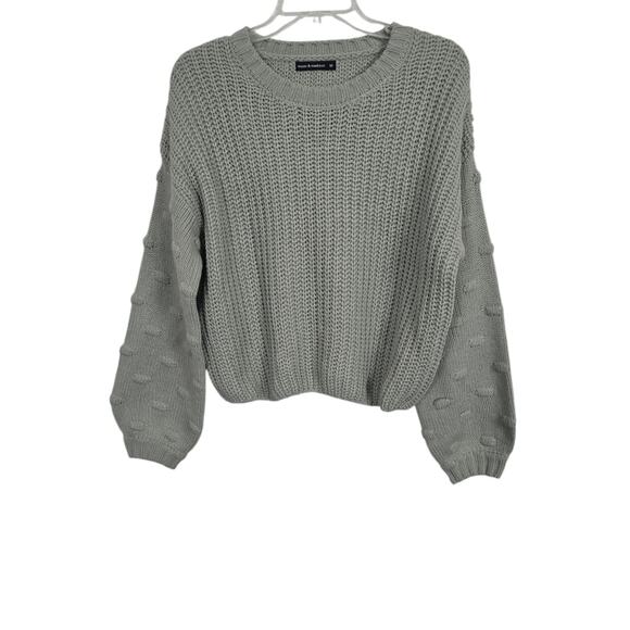 Moon & Madison Sage Green Knit Swiss Dot Sleeves Sweater Cropped Relaxed Boho M - Picture 1 of 13
